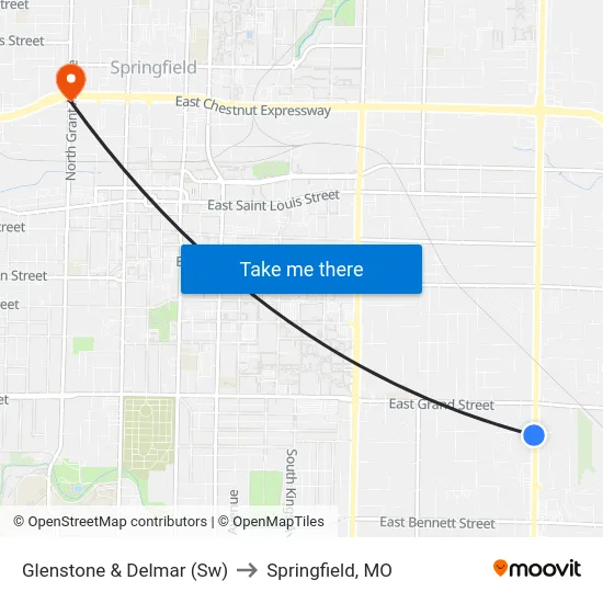 Glenstone & Delmar (Sw) to Springfield, MO map