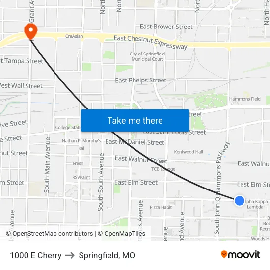 1000 E Cherry to Springfield, MO map