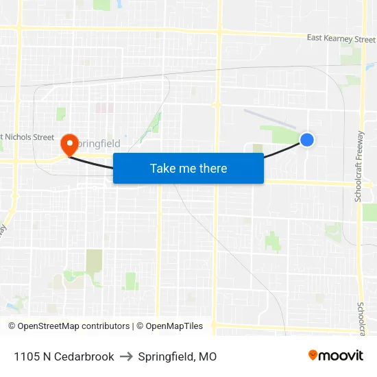 1105 N Cedarbrook to Springfield, MO map