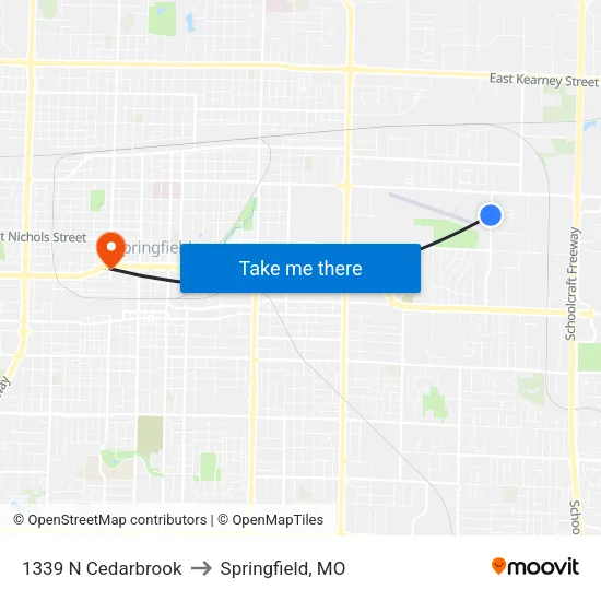 1339 N Cedarbrook to Springfield, MO map