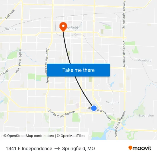 1841 E Independence to Springfield, MO map