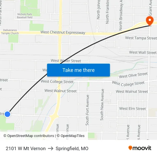 2101 W Mt Vernon to Springfield, MO map