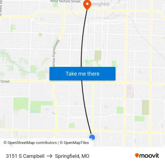 3151 S Campbell to Springfield, MO map