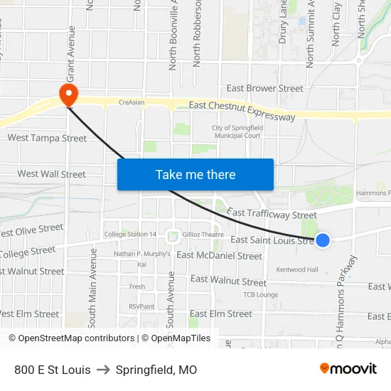 800 E St Louis to Springfield, MO map