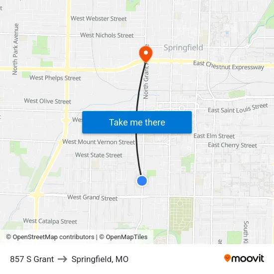 857 S Grant to Springfield, MO map