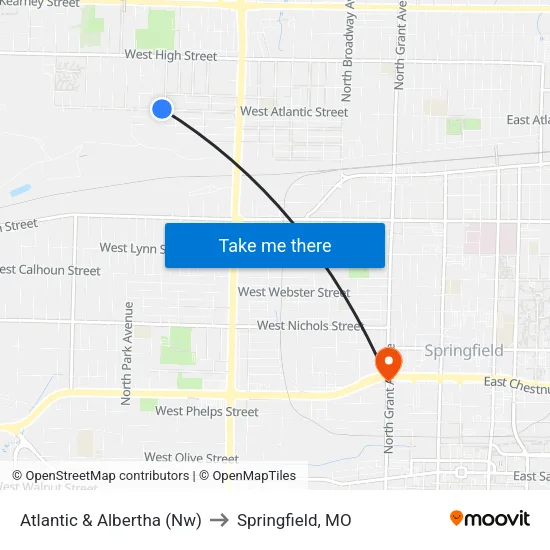 Atlantic & Albertha (Nw) to Springfield, MO map