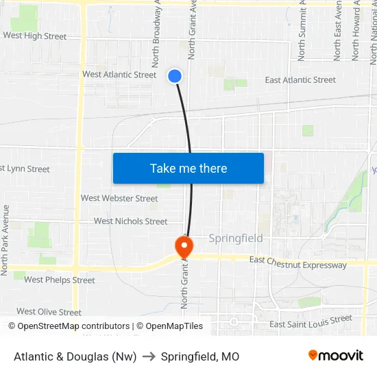 Atlantic & Douglas (Nw) to Springfield, MO map