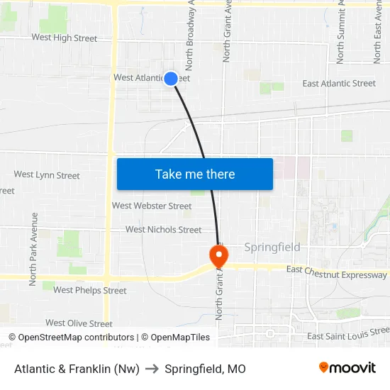 Atlantic & Franklin (Nw) to Springfield, MO map