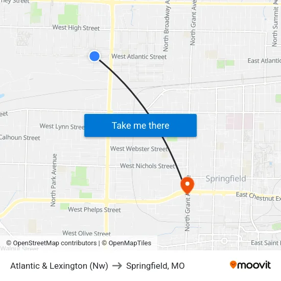 Atlantic & Lexington (Nw) to Springfield, MO map
