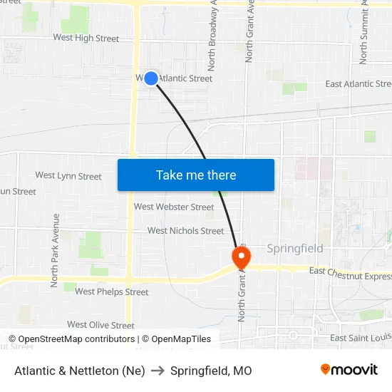 Atlantic & Nettleton (Ne) to Springfield, MO map