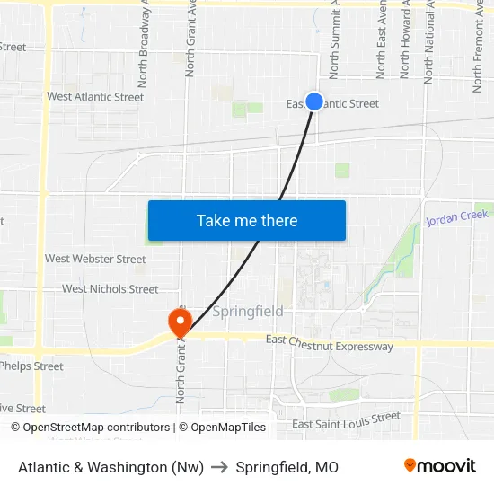 Atlantic & Washington (Nw) to Springfield, MO map