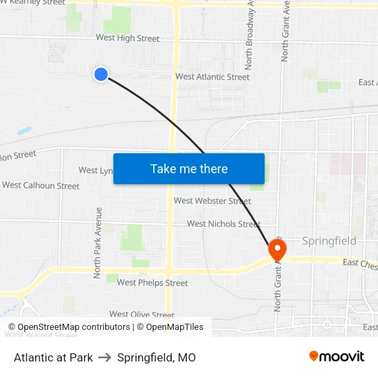 Atlantic at Park to Springfield, MO map