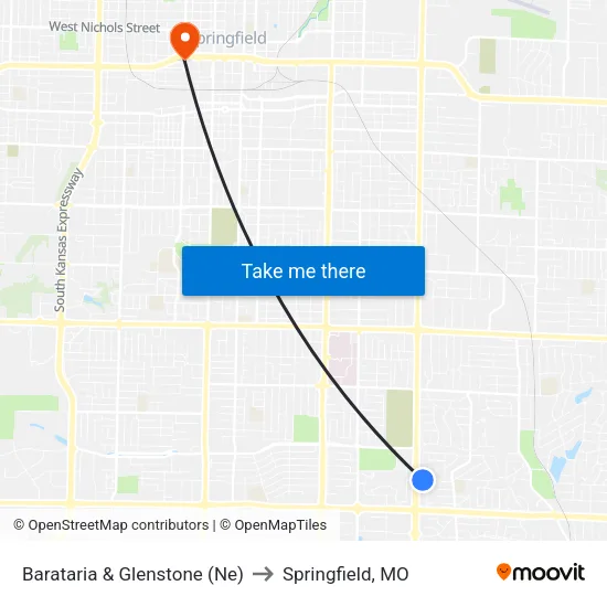 Barataria & Glenstone (Ne) to Springfield, MO map