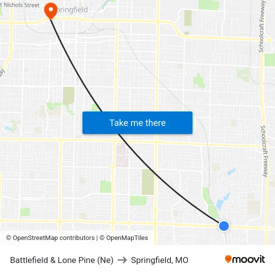 Battlefield & Lone Pine (Ne) to Springfield, MO map