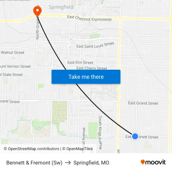 Bennett & Fremont (Sw) to Springfield, MO map