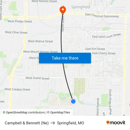 Campbell & Bennett (Ne) to Springfield, MO map