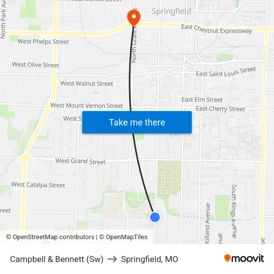 Campbell & Bennett (Sw) to Springfield, MO map