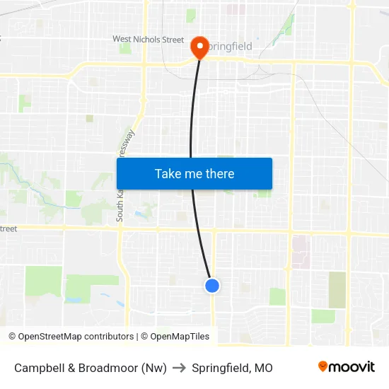 Campbell & Broadmoor (Nw) to Springfield, MO map