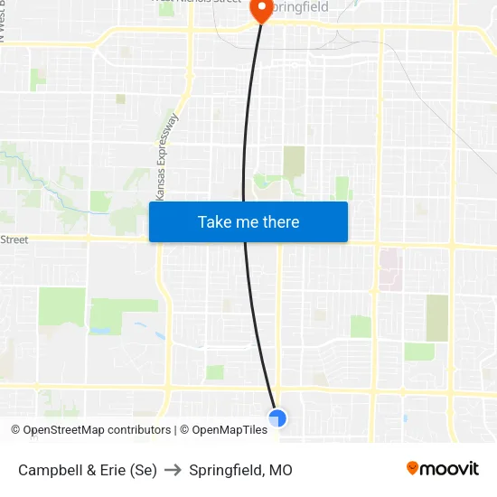 Campbell & Erie (Se) to Springfield, MO map
