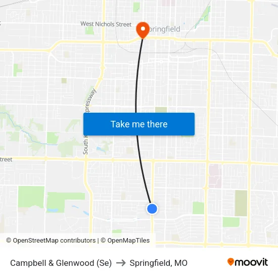 Campbell & Glenwood (Se) to Springfield, MO map