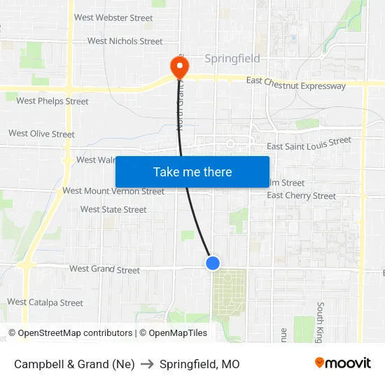 Campbell & Grand (Ne) to Springfield, MO map