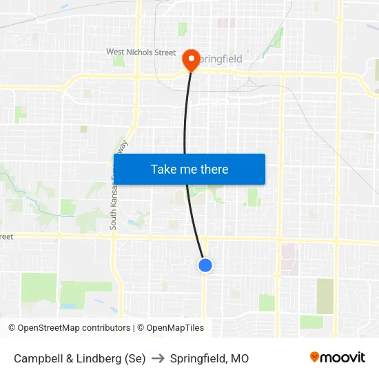 Campbell & Lindberg (Se) to Springfield, MO map