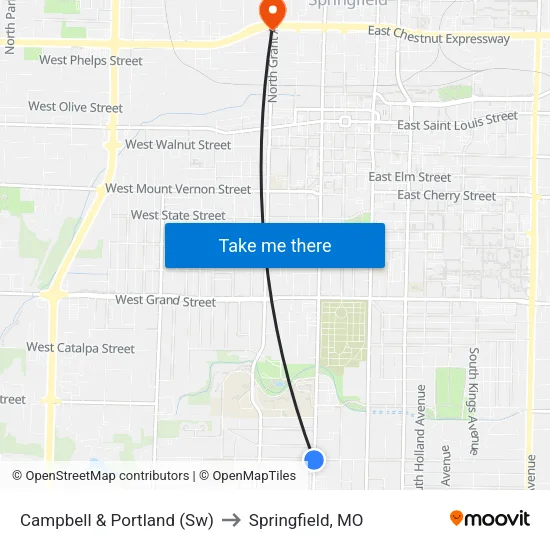 Campbell & Portland (Sw) to Springfield, MO map