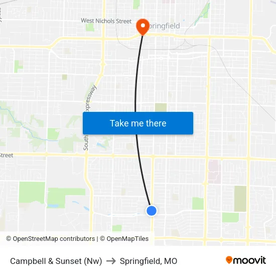 Campbell & Sunset (Nw) to Springfield, MO map