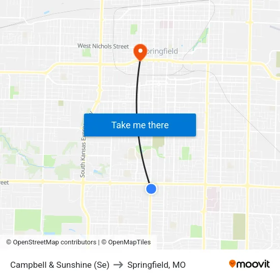 Campbell & Sunshine (Se) to Springfield, MO map