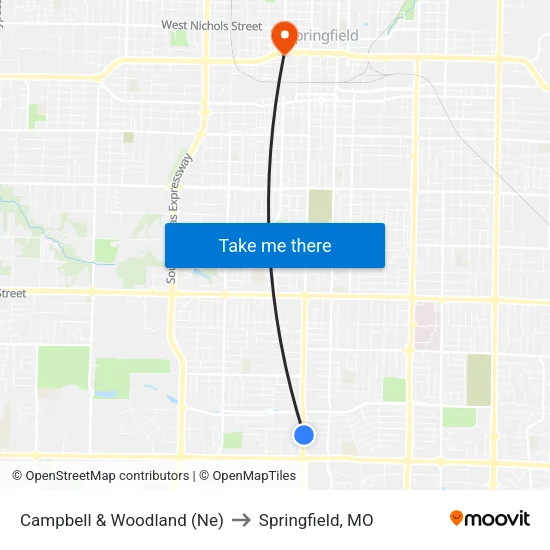 Campbell & Woodland (Ne) to Springfield, MO map
