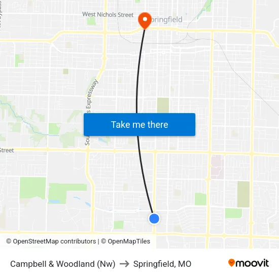 Campbell & Woodland (Nw) to Springfield, MO map