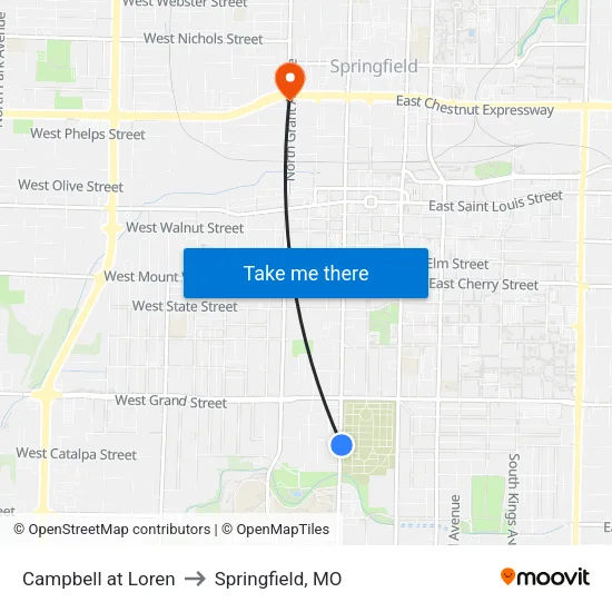 Campbell at Loren to Springfield, MO map