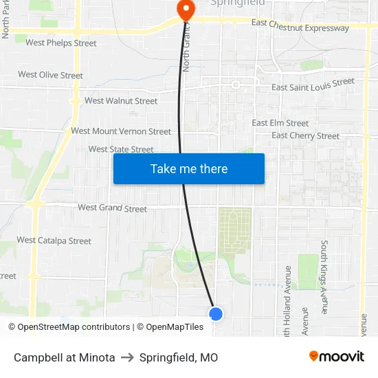 Campbell at Minota to Springfield, MO map