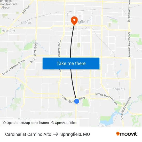 Cardinal at Camino Alto to Springfield, MO map