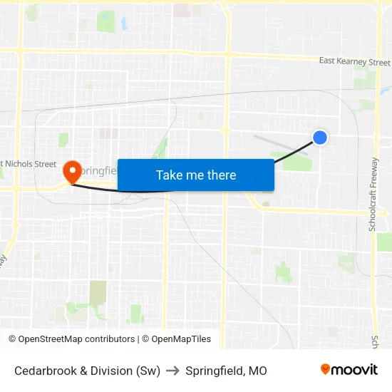 Cedarbrook & Division (Sw) to Springfield, MO map