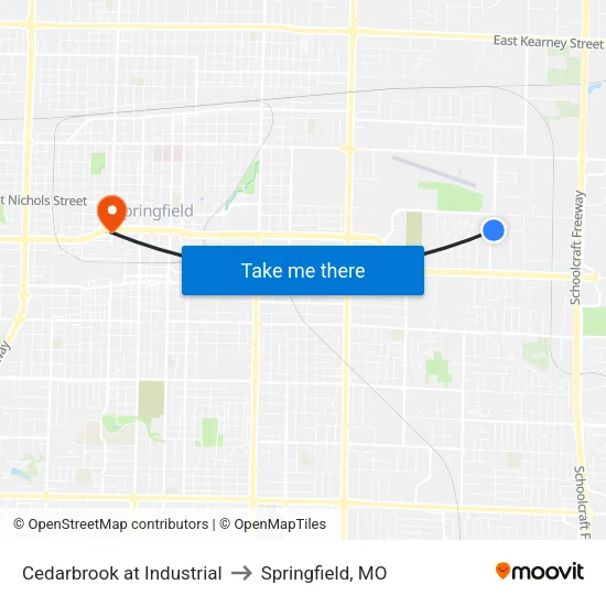 Cedarbrook at Industrial to Springfield, MO map