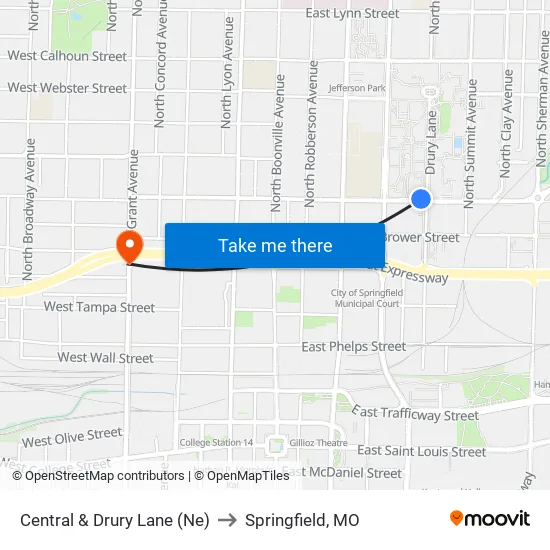 Central & Drury Lane (Nw) to Springfield, MO map