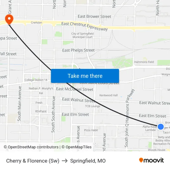 Cherry & Florence (Sw) to Springfield, MO map