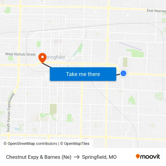 Chestnut Expy & Barnes (Ne) to Springfield, MO map