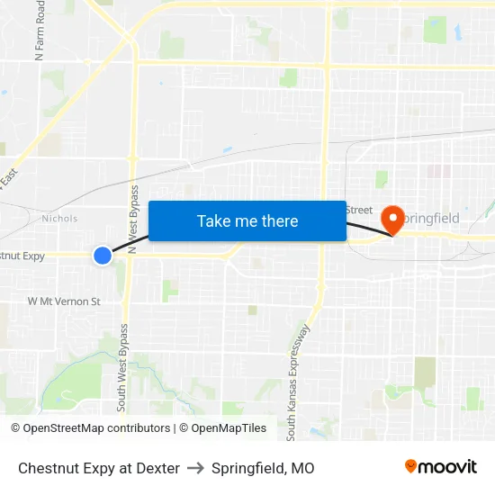 Chestnut Expy at Dexter to Springfield, MO map