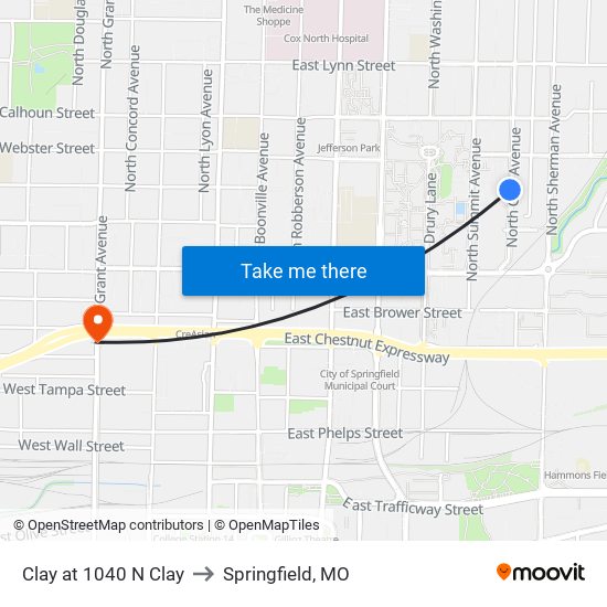 Clay at 1040 N Clay to Springfield, MO map