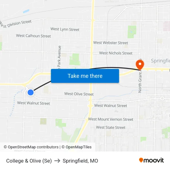 College & Olive (Se) to Springfield, MO map