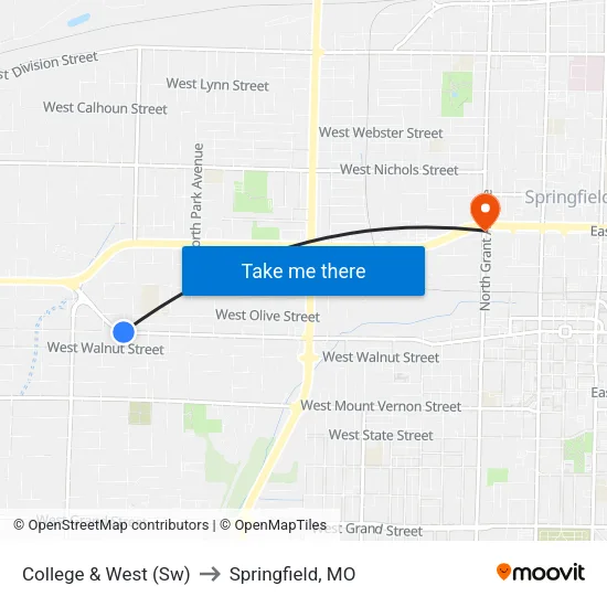 College & West (Sw) to Springfield, MO map