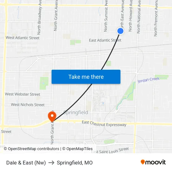 Dale & East (Nw) to Springfield, MO map