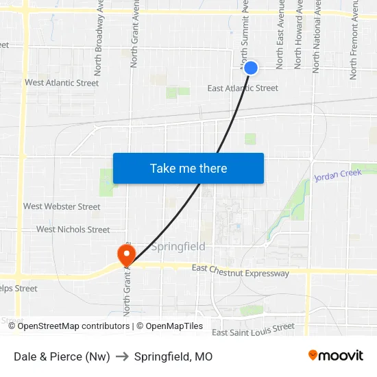 Dale & Pierce (Nw) to Springfield, MO map