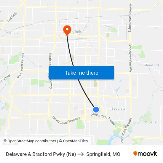 Delaware & Bradford Pwky (Ne) to Springfield, MO map