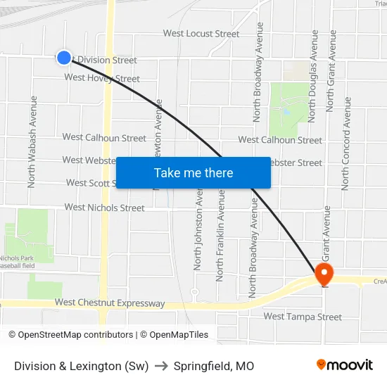 Division & Lexington (Sw) to Springfield, MO map