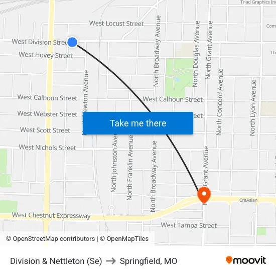 Division & Nettleton (Se) to Springfield, MO map