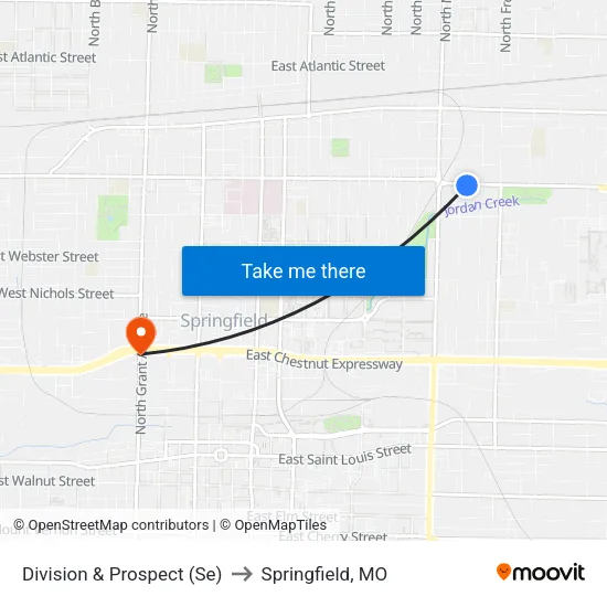 Division & Prospect (Se) to Springfield, MO map