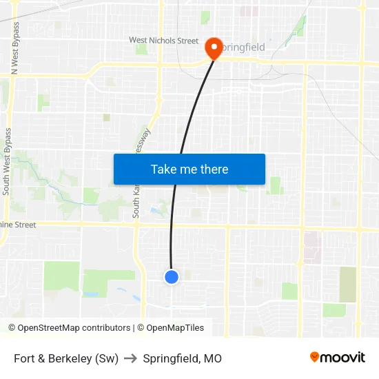 Fort & Berkeley (Sw) to Springfield, MO map